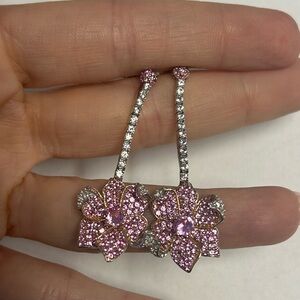 Suzy Levian Sterling Silver Pink Sapphire White Sapphire Floral Earrings NWT